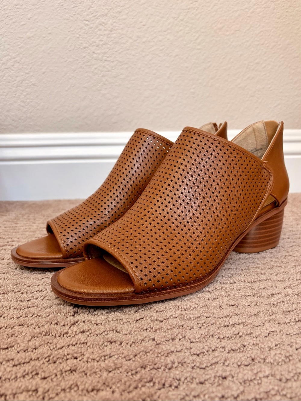 Croft & Barrow Cognac Perforated Peep-Toe Ankle Booties